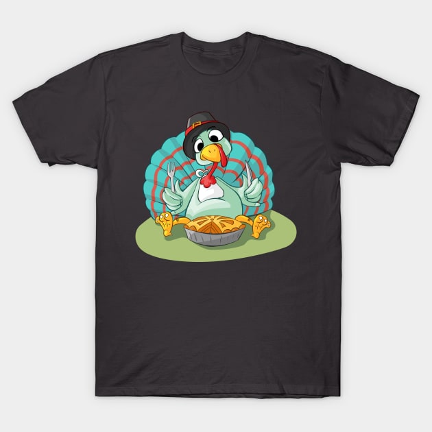 Funny Turkey Thanksgiving T shirt,Funny Turkey Eating Pie Shirt T-Shirt by Fun and Cool Tees